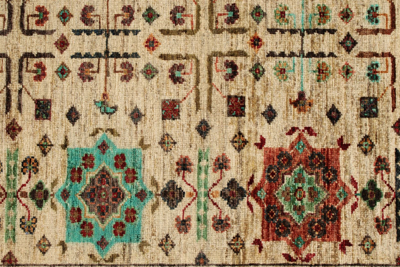 4x6 Ivory and Multicolor Anatolian Tribal Rug