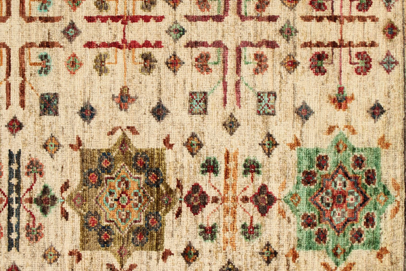 4x6 Ivory and Multicolor Anatolian Tribal Rug