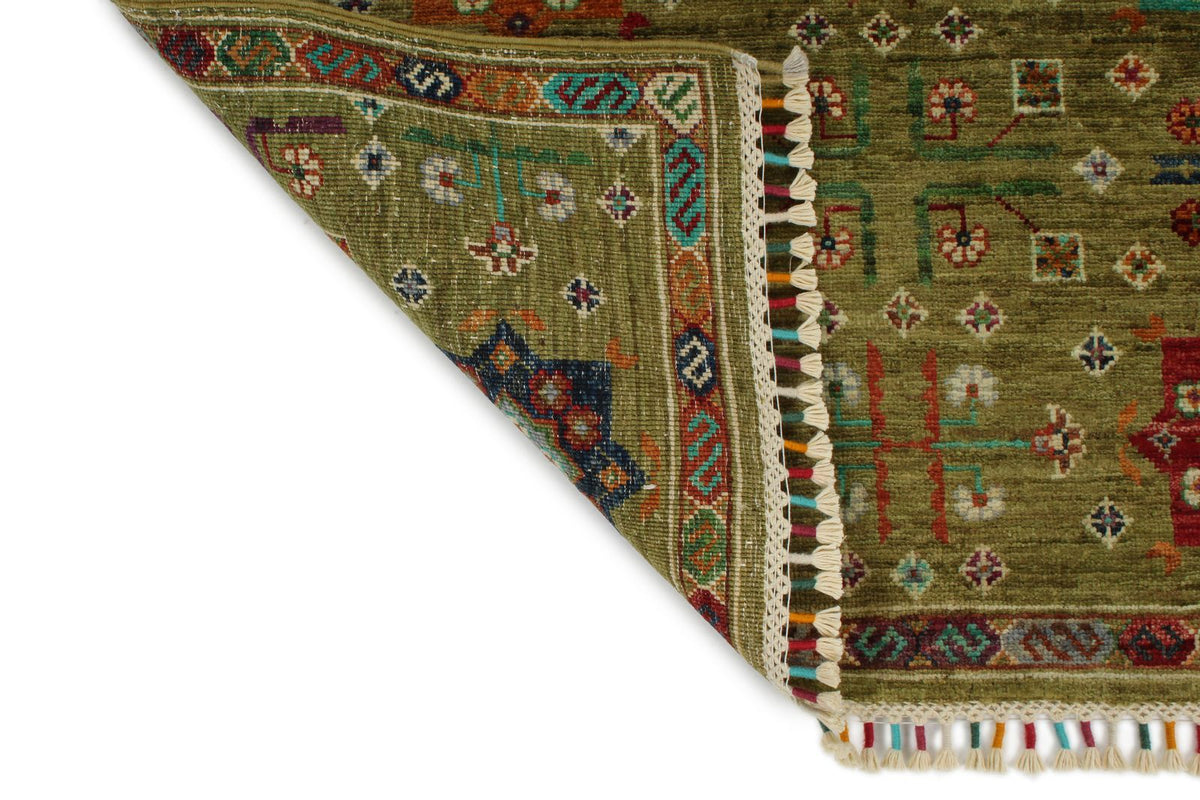 3x5 Light Green and Multicolor Turkish Tribal Rug