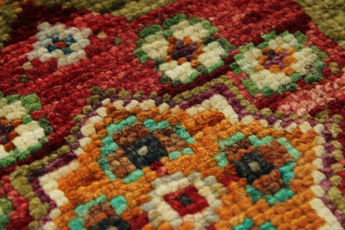 3x5 Light Green and Multicolor Turkish Tribal Rug