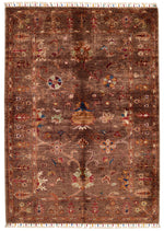 4x5 Brown and Multicolor Turkish Tribal Rug