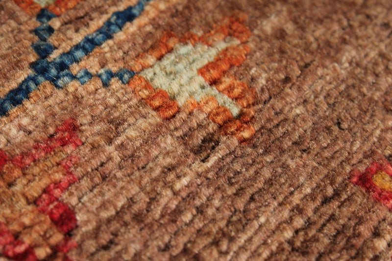 4x5 Brown and Multicolor Turkish Tribal Rug