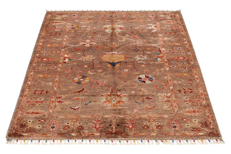 4x5 Brown and Multicolor Turkish Tribal Rug