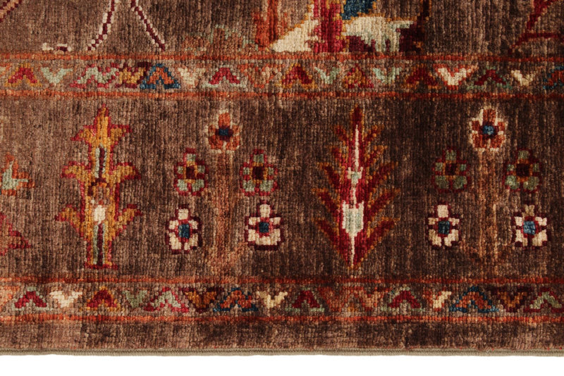 4x5 Brown and Multicolor Turkish Tribal Rug