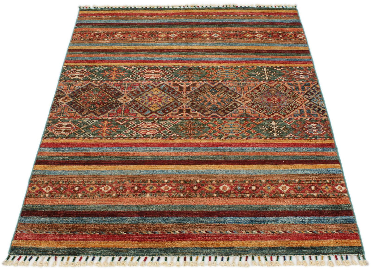 4x5 Multicolor and Multicolor Tribal Rug