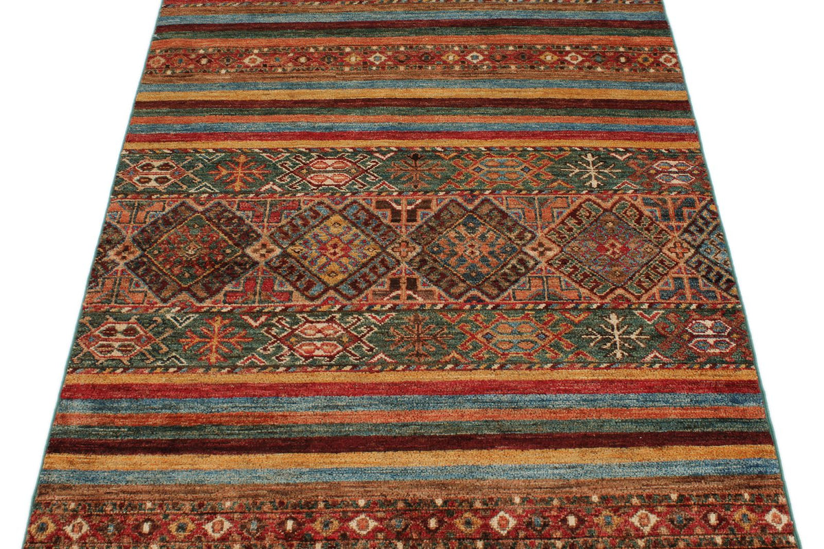 4x5 Multicolor and Multicolor Tribal Rug