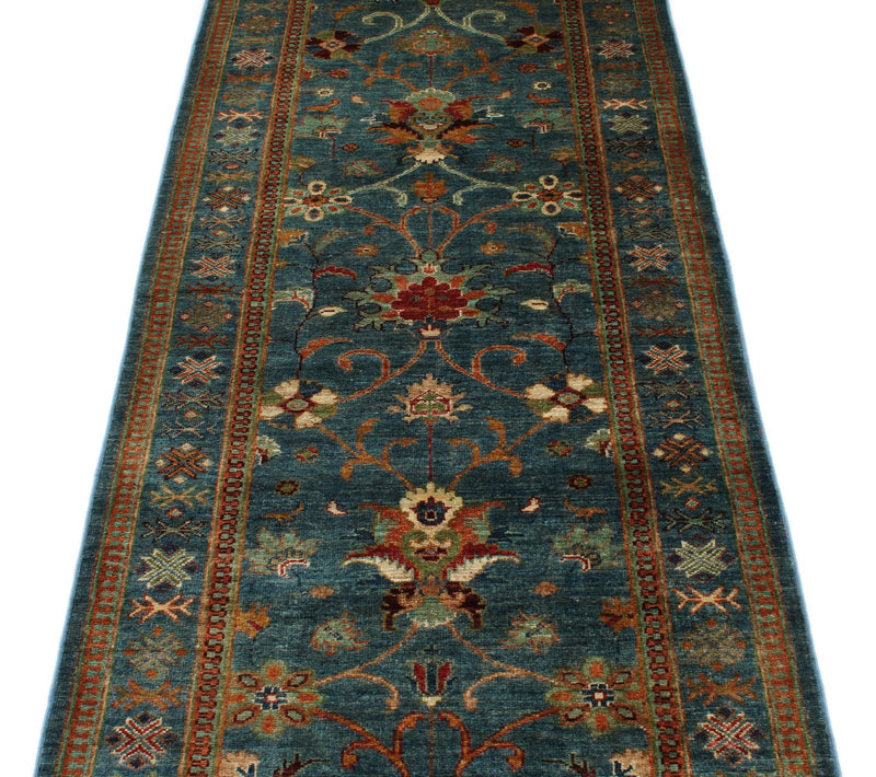 3x9 Blue and Multicolor Turkish Tribal Runner