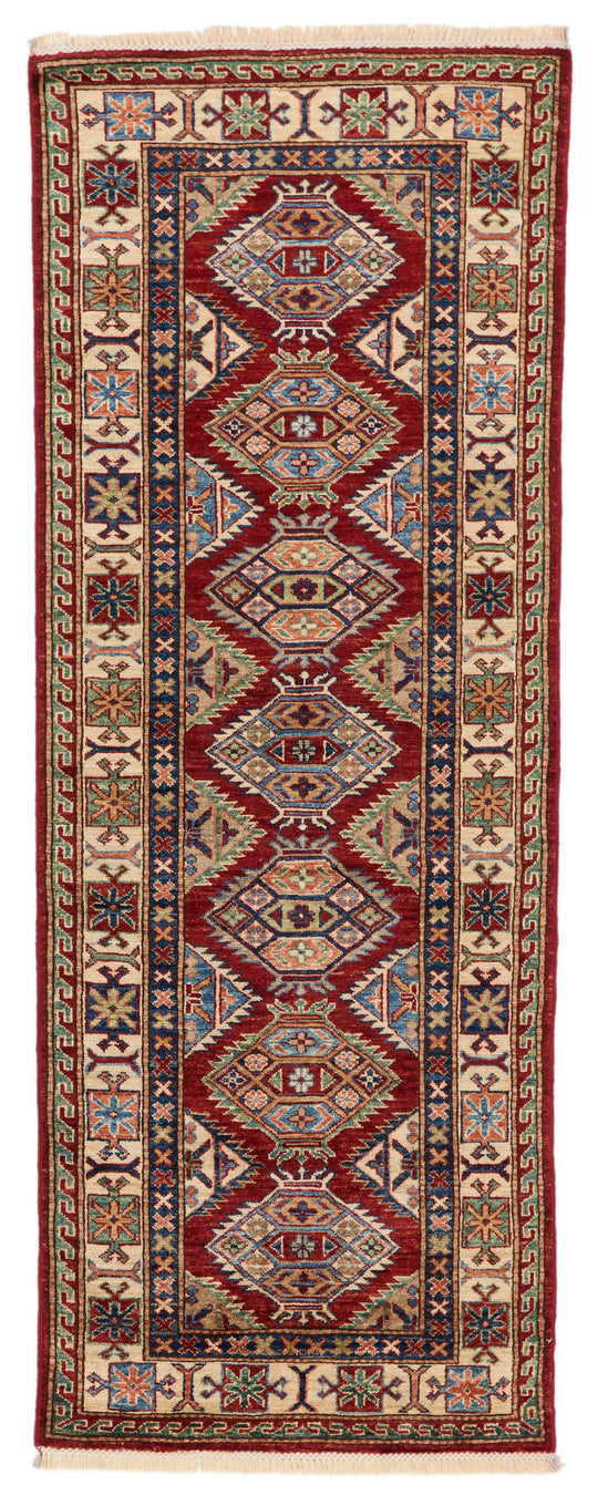 3x7 Red and Ivory Kazak Tribal Runner