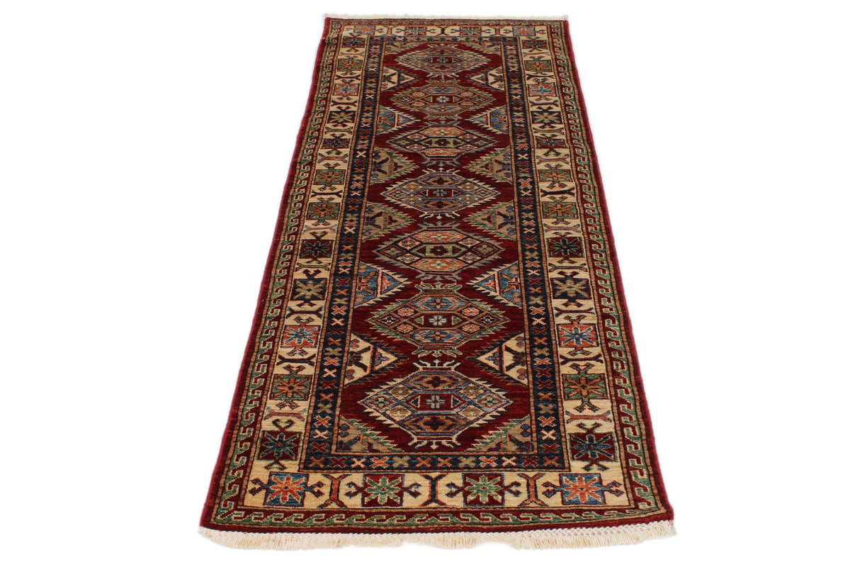 3x7 Red and Ivory Kazak Tribal Runner
