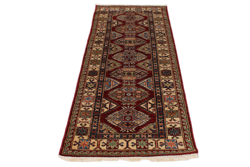 3x7 Red and Ivory Kazak Tribal Runner
