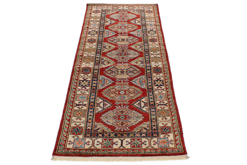 3x7 Red and Ivory Kazak Tribal Runner