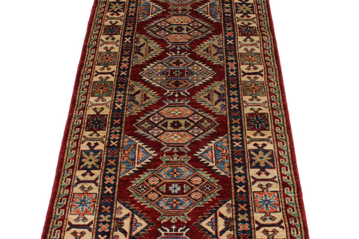 3x7 Red and Ivory Kazak Tribal Runner