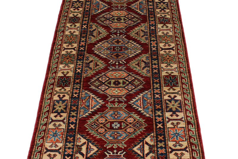 3x7 Red and Ivory Kazak Tribal Runner