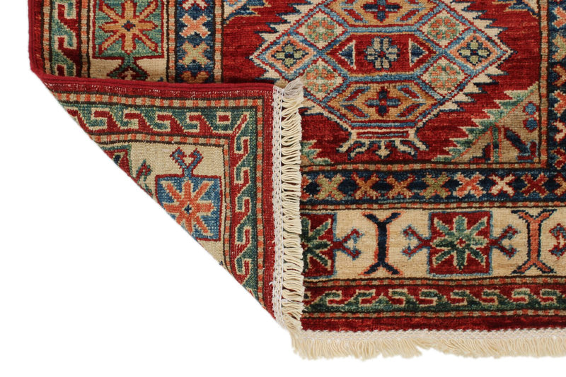 3x7 Red and Ivory Kazak Tribal Runner