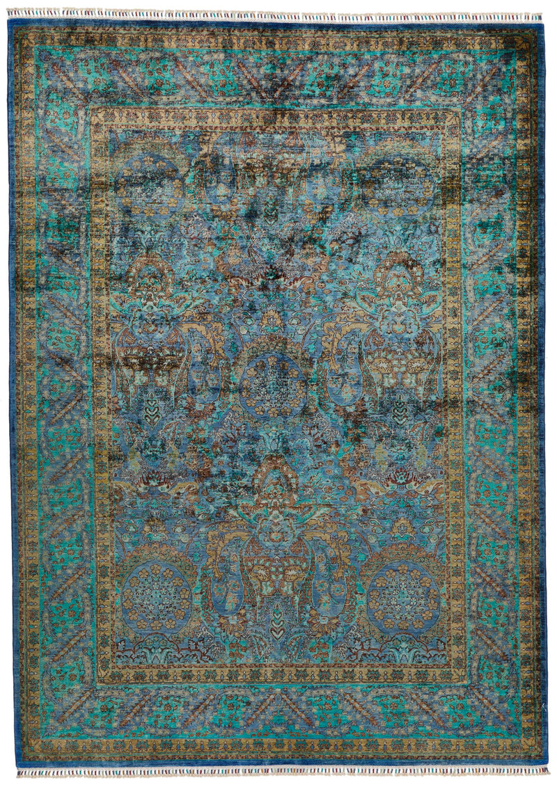 7x10 Blue and Turquoıse Turkish Tribal Rug