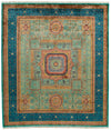 9x10 Green and Navy Turkish Tribal Rug