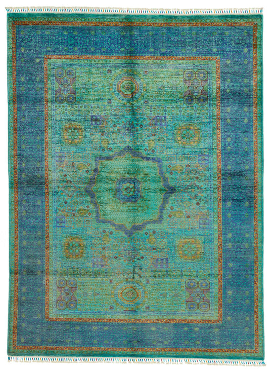 6x8 Turquoıse and Navy Turkish Tribal Rug