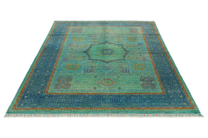 6x8 Turquoıse and Navy Turkish Tribal Rug