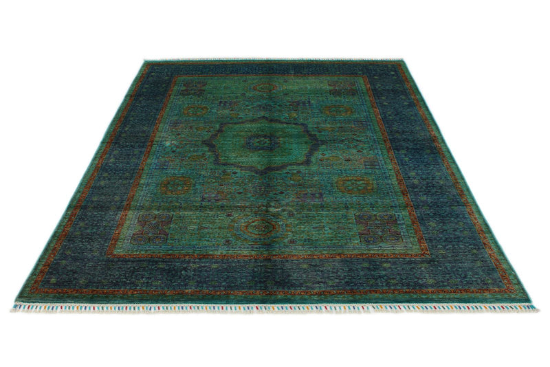 6x8 Turquoıse and Navy Turkish Tribal Rug