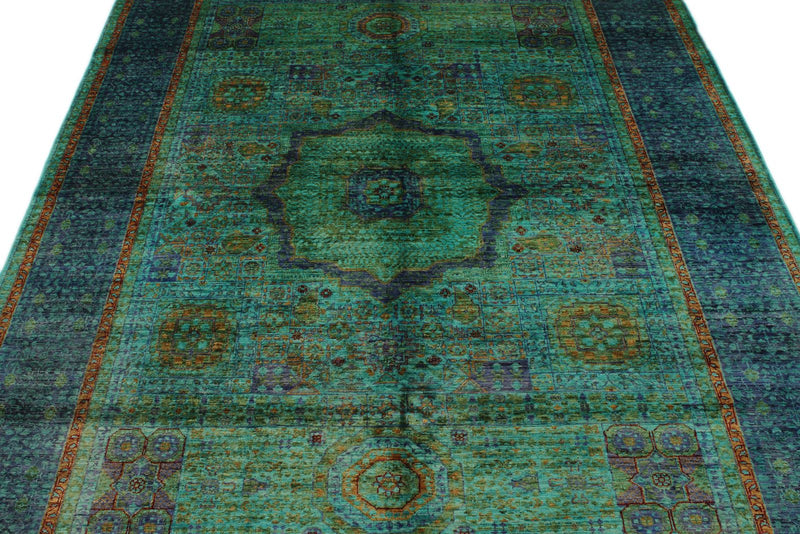 6x8 Turquoıse and Navy Turkish Tribal Rug