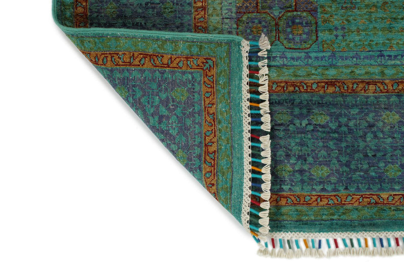 6x8 Turquoıse and Navy Turkish Tribal Rug