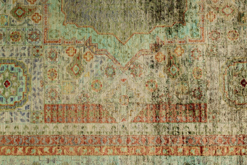 6x8 Camel and Light Green Turkish Tribal Rug