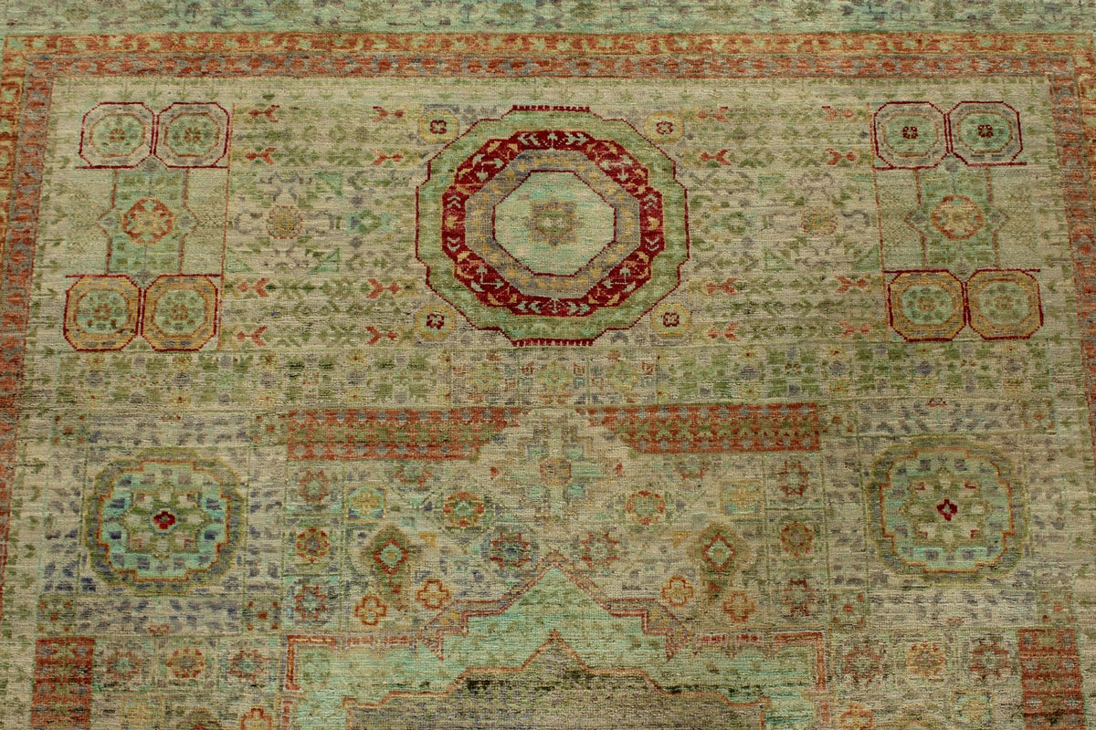 6x8 Camel and Light Green Turkish Tribal Rug