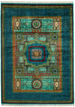 6x8 Green and Turquoıse Turkish Tribal Rug