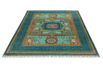 6x8 Green and Turquoıse Turkish Tribal Rug