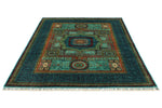 6x8 Green and Turquoıse Turkish Tribal Rug