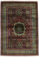 6x8 Purple and Light Blue Turkish Tribal Rug