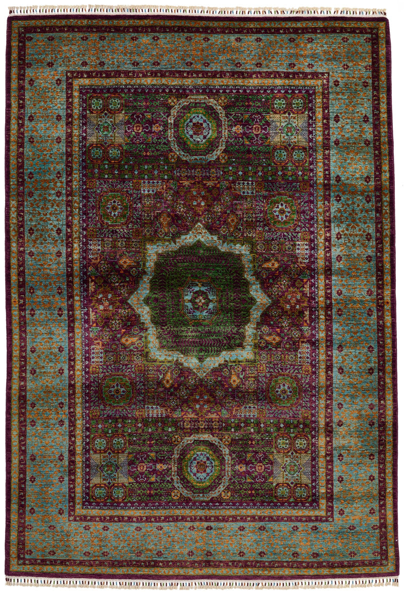 6x8 Purple and Light Blue Turkish Tribal Rug