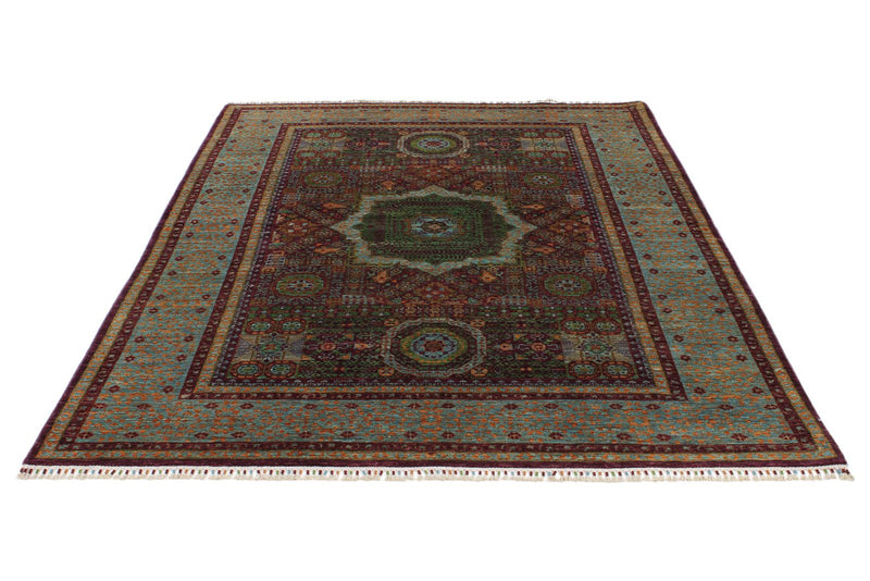 6x8 Purple and Light Blue Turkish Tribal Rug