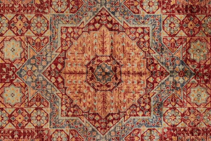 5x7 Burgundy and Multicolor Turkish Tribal Rug