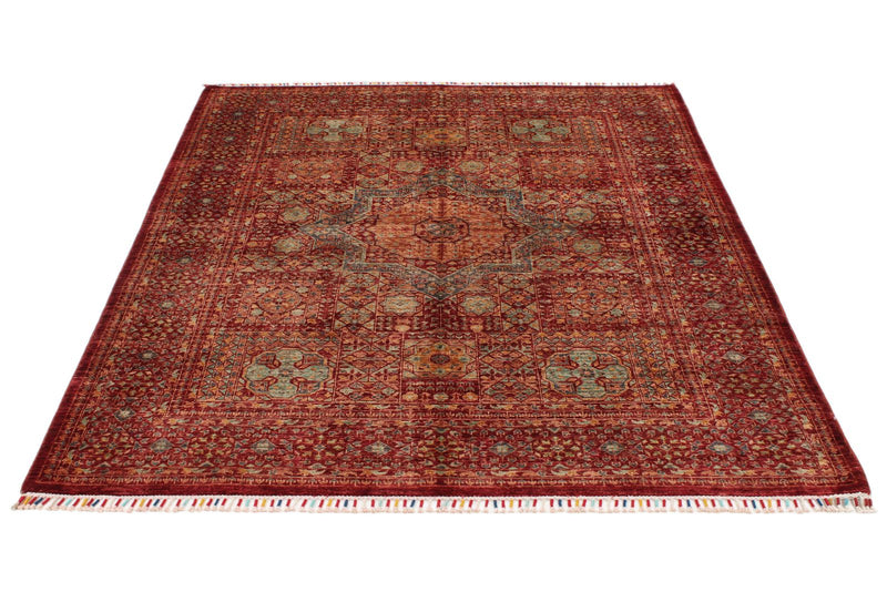 5x7 Burgundy and Multicolor Turkish Tribal Rug