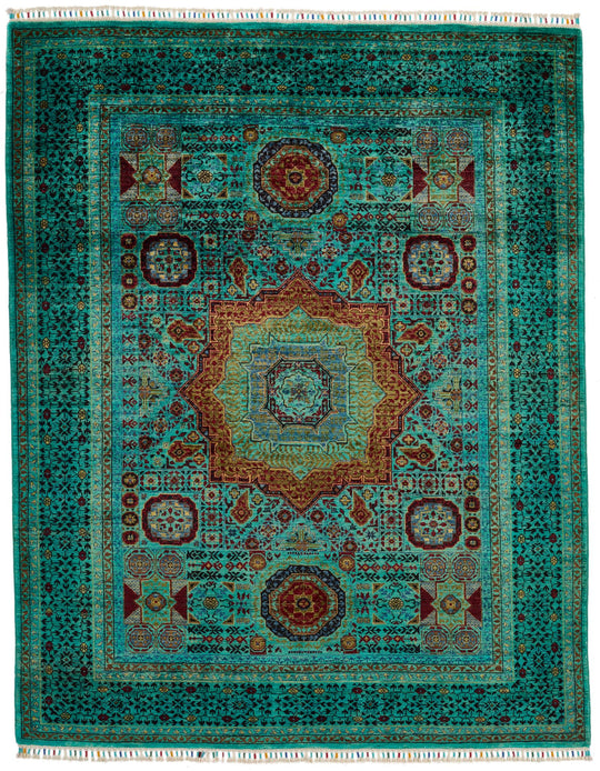 5x7 Blue and Turquoıse Turkish Tribal Rug