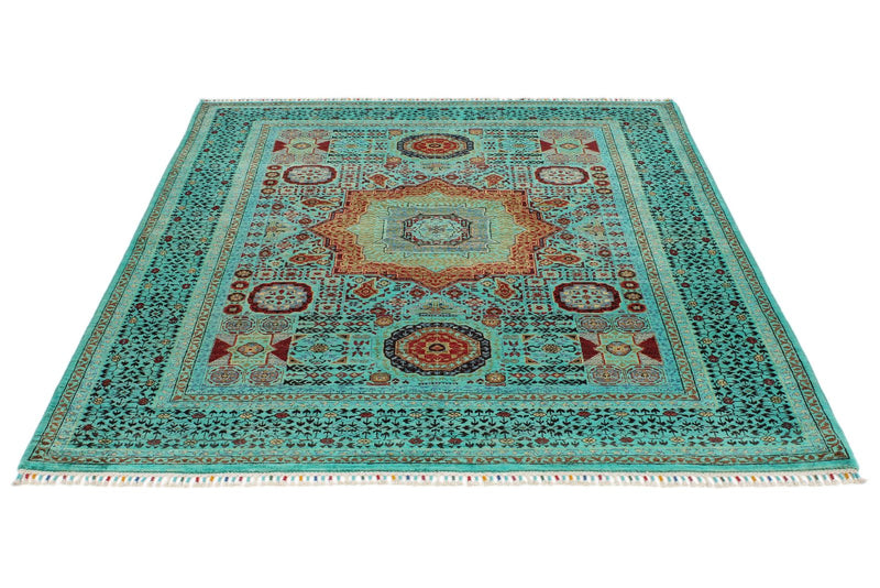 5x7 Blue and Turquoıse Turkish Tribal Rug