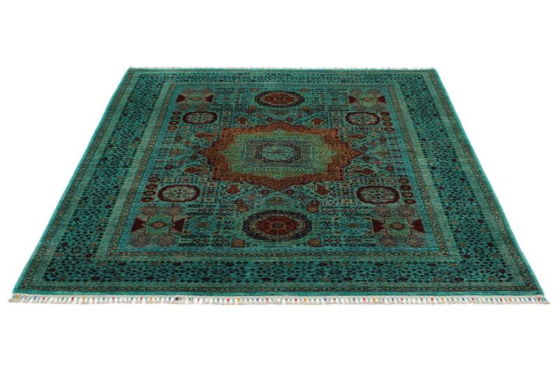5x7 Blue and Turquoıse Turkish Tribal Rug
