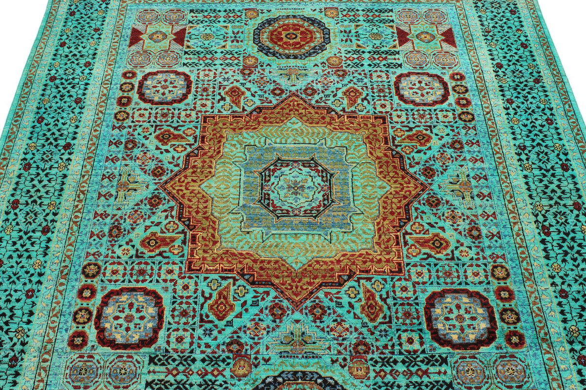 5x7 Blue and Turquoıse Turkish Tribal Rug