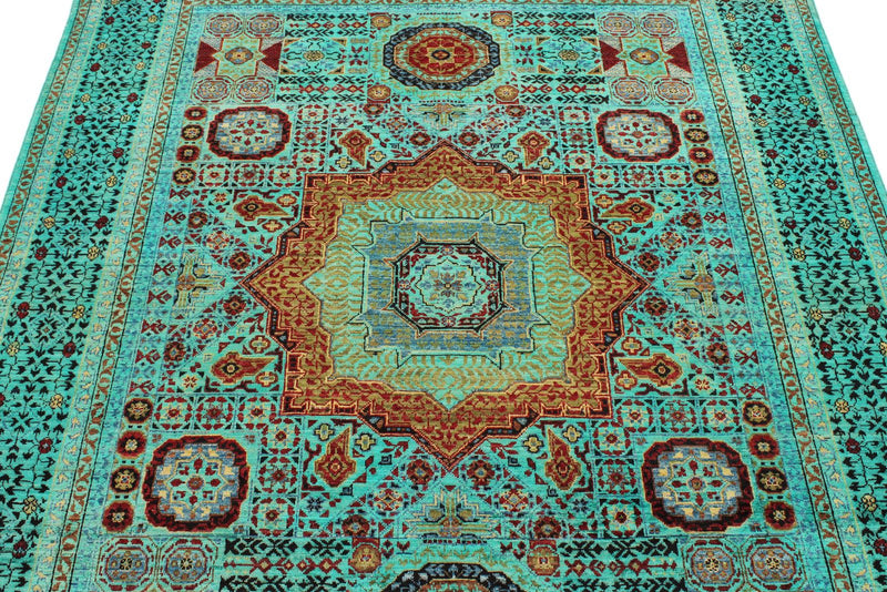 5x7 Blue and Turquoıse Turkish Tribal Rug