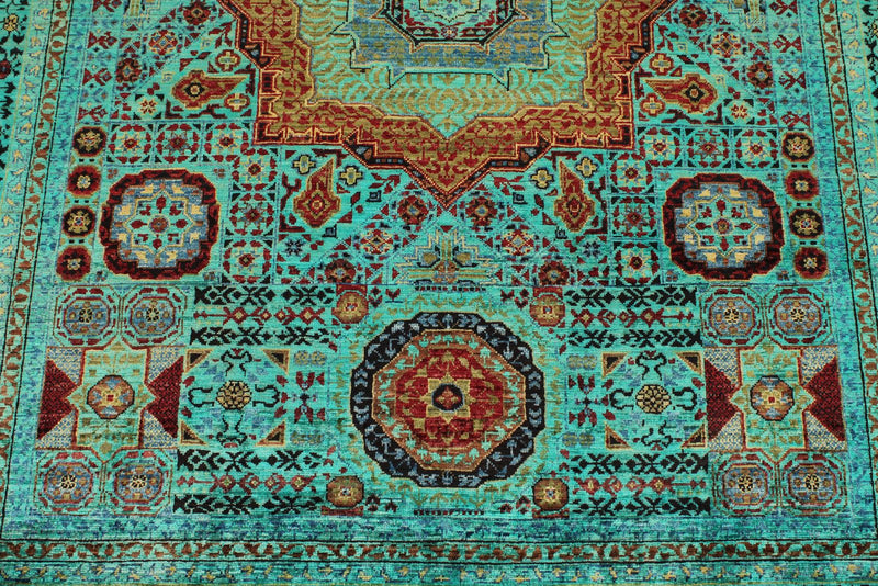 5x7 Blue and Turquoıse Turkish Tribal Rug
