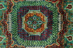 4x6 Green and Multicolor Turkish Tribal Rug