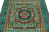 4x6 Green and Multicolor Turkish Tribal Rug