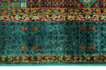 4x6 Green and Multicolor Turkish Tribal Rug