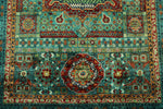 4x6 Green and Multicolor Turkish Tribal Rug