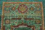 4x6 Green and Multicolor Turkish Tribal Rug