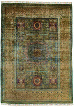 4x6 Green and Multicolor Turkish Tribal Rug