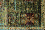 4x6 Green and Multicolor Turkish Tribal Rug