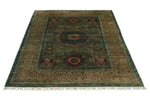 4x6 Green and Multicolor Turkish Tribal Rug