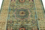 4x6 Green and Multicolor Turkish Tribal Rug